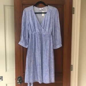 NWT GAP MATERNITY blue wrap style print dress